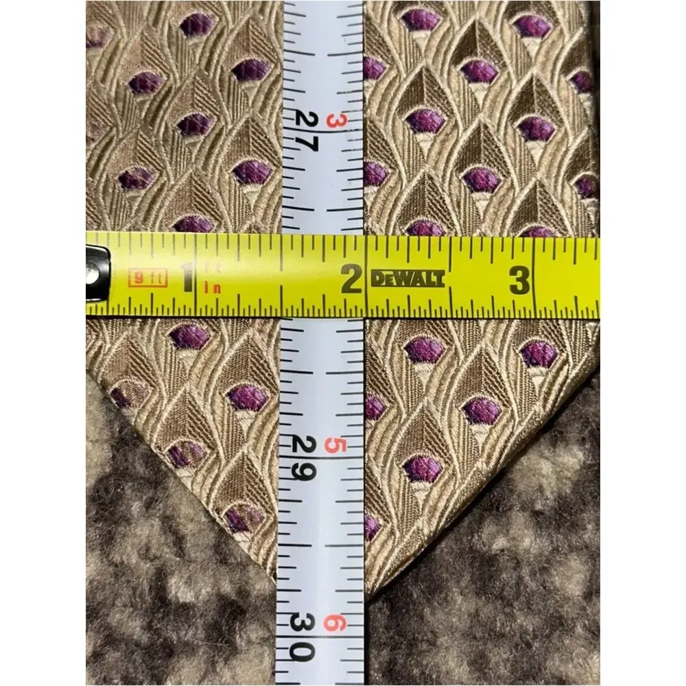 Ike Behar Pearl Ivory Textured Purple Geo Print Silk Tie Necktie